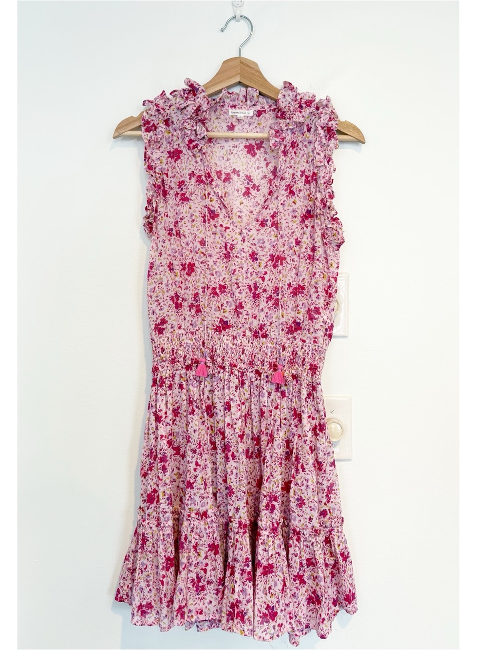 Poupette St.‎ Barth || Triny Smockef Ruffle Mini Dress Pink Watercolor Floral S